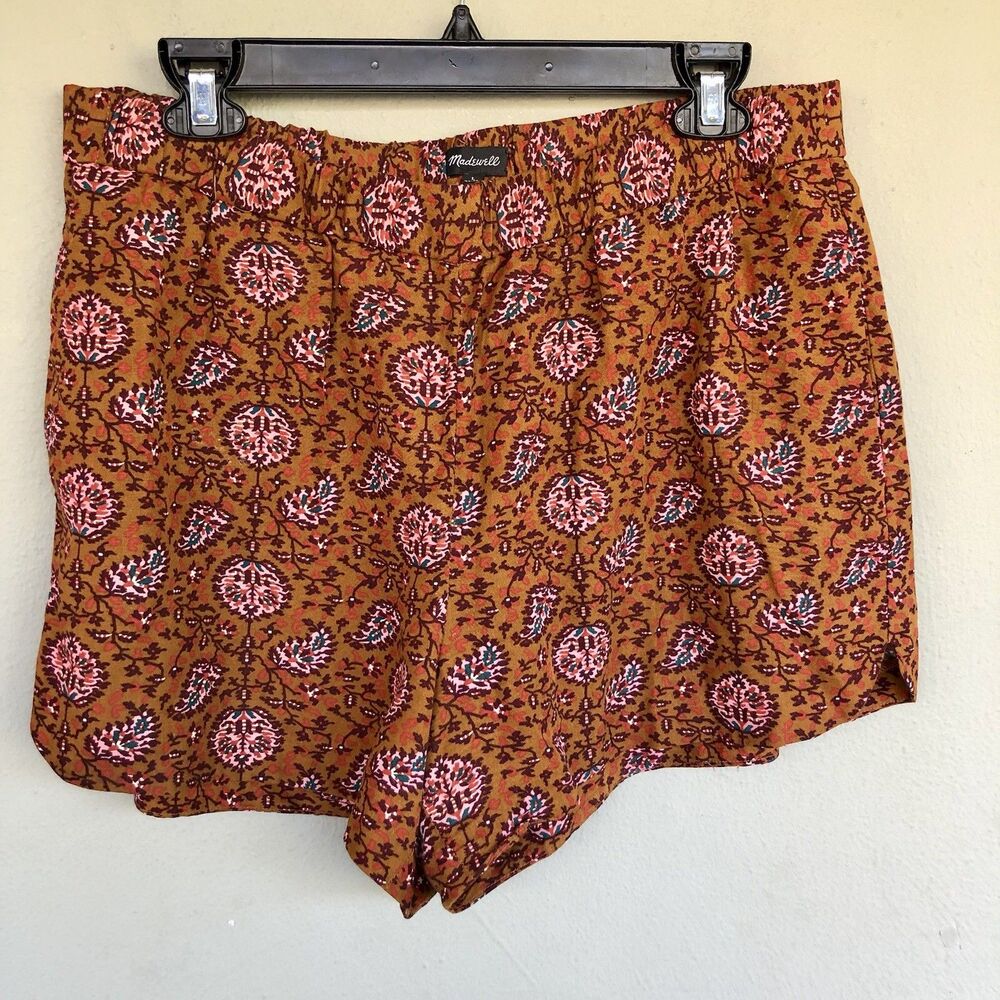 Madewell Shorts Women L Brown Pink Boho Print Pull On Beach Resort Coastal Beach - Picture 3 of 11